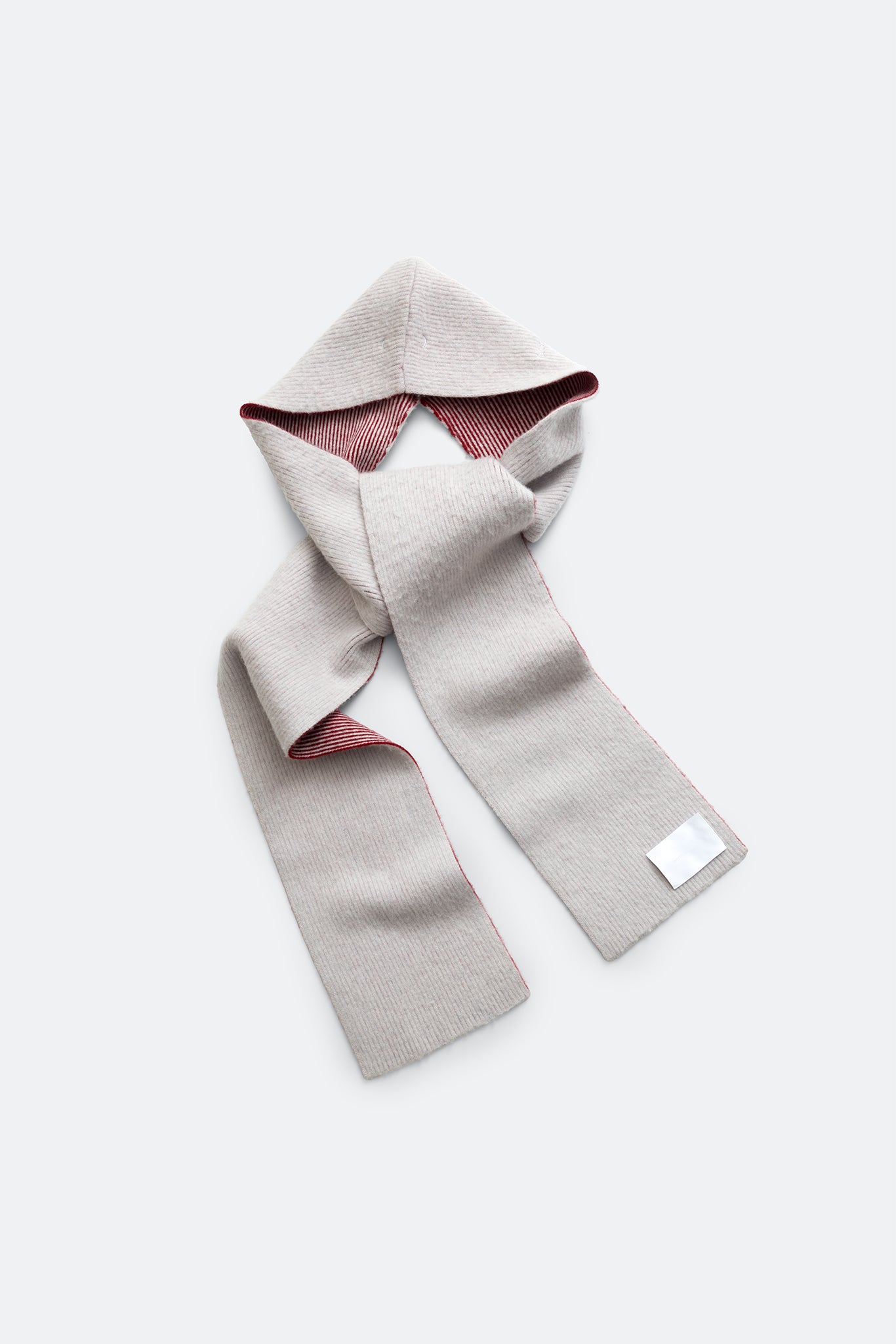 wool bonnet scarf - silvery white & cranberry red