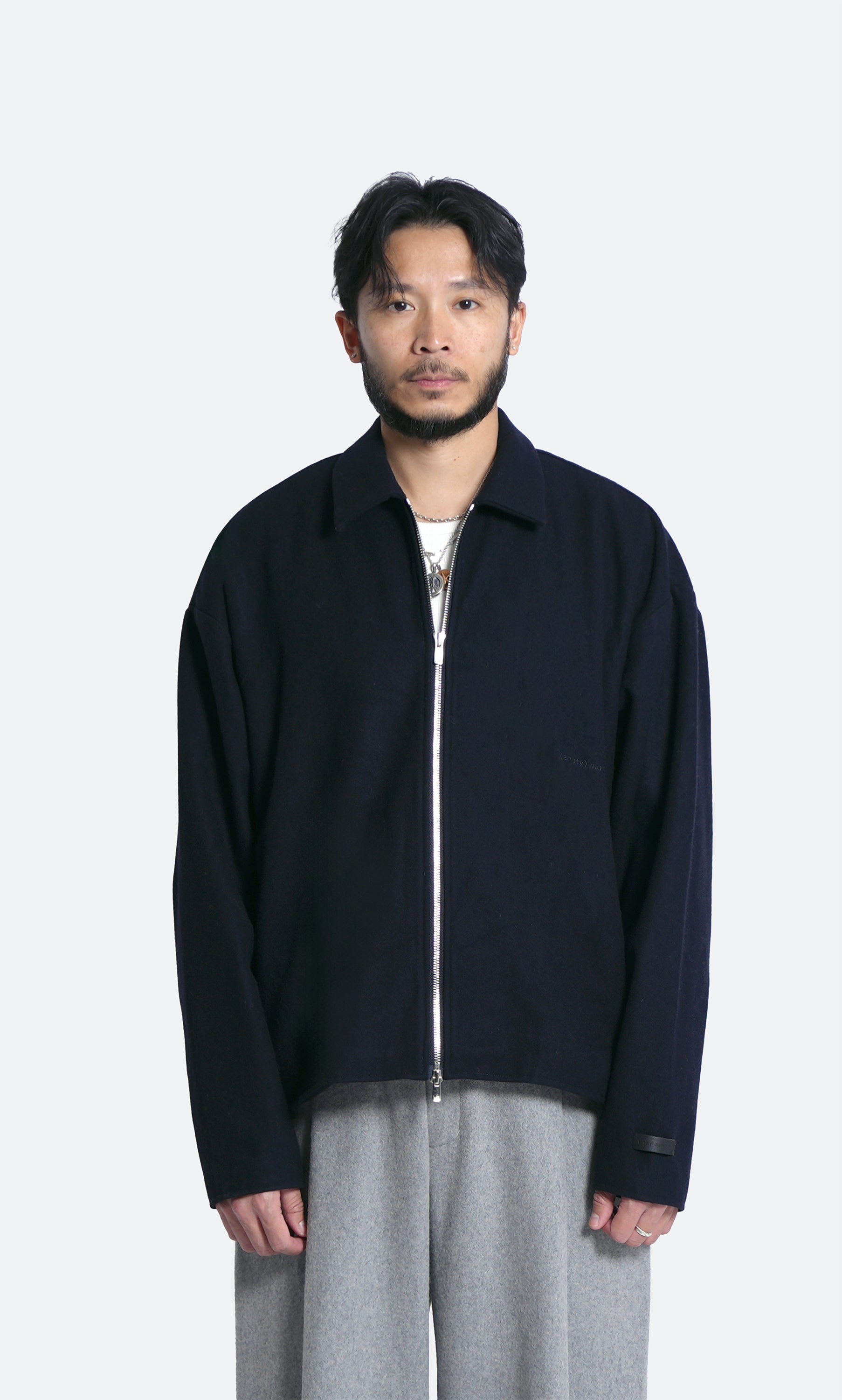 wool blend blouson jacket - indigo black