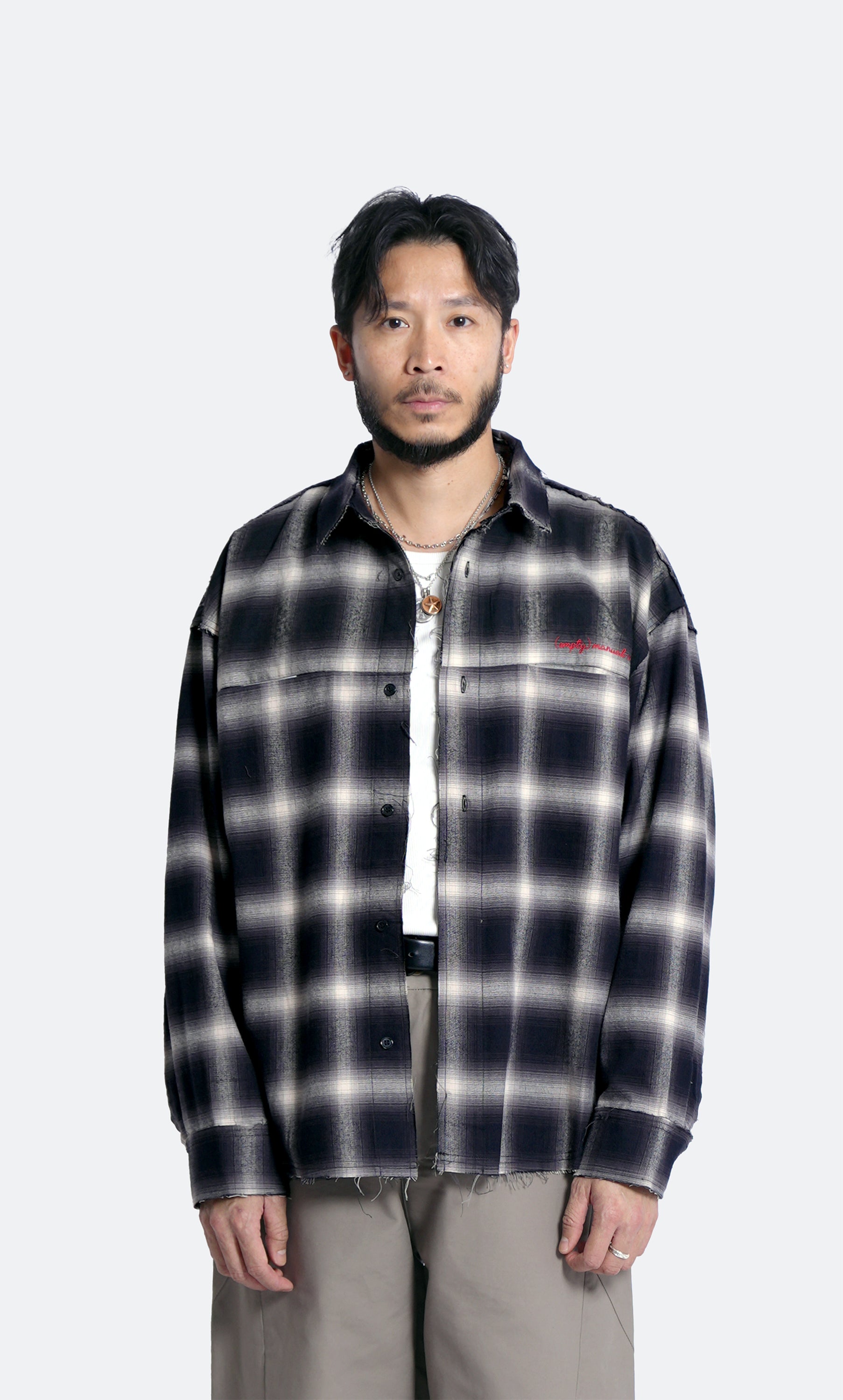 distressed ombre check shirt - black & white