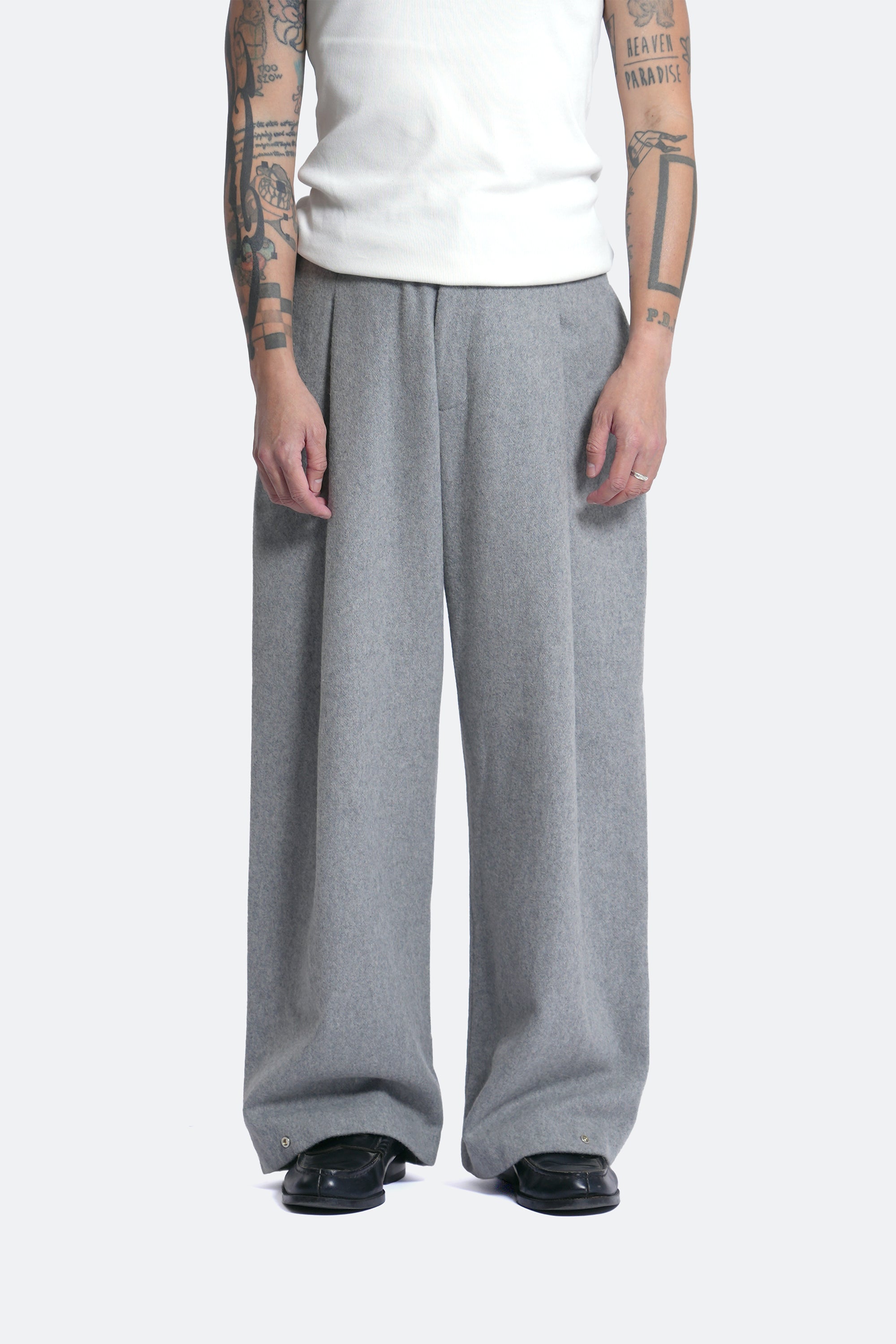 wool blend pleated pants - marl grey