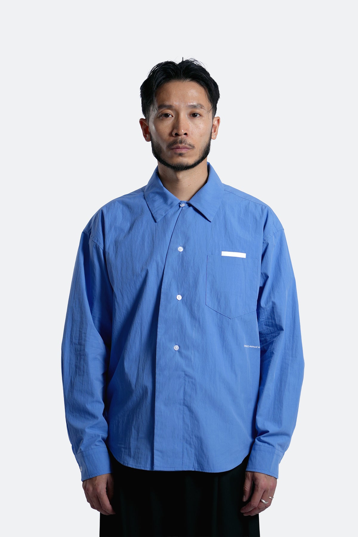 curved placket long sleeve shirt - elemental blue