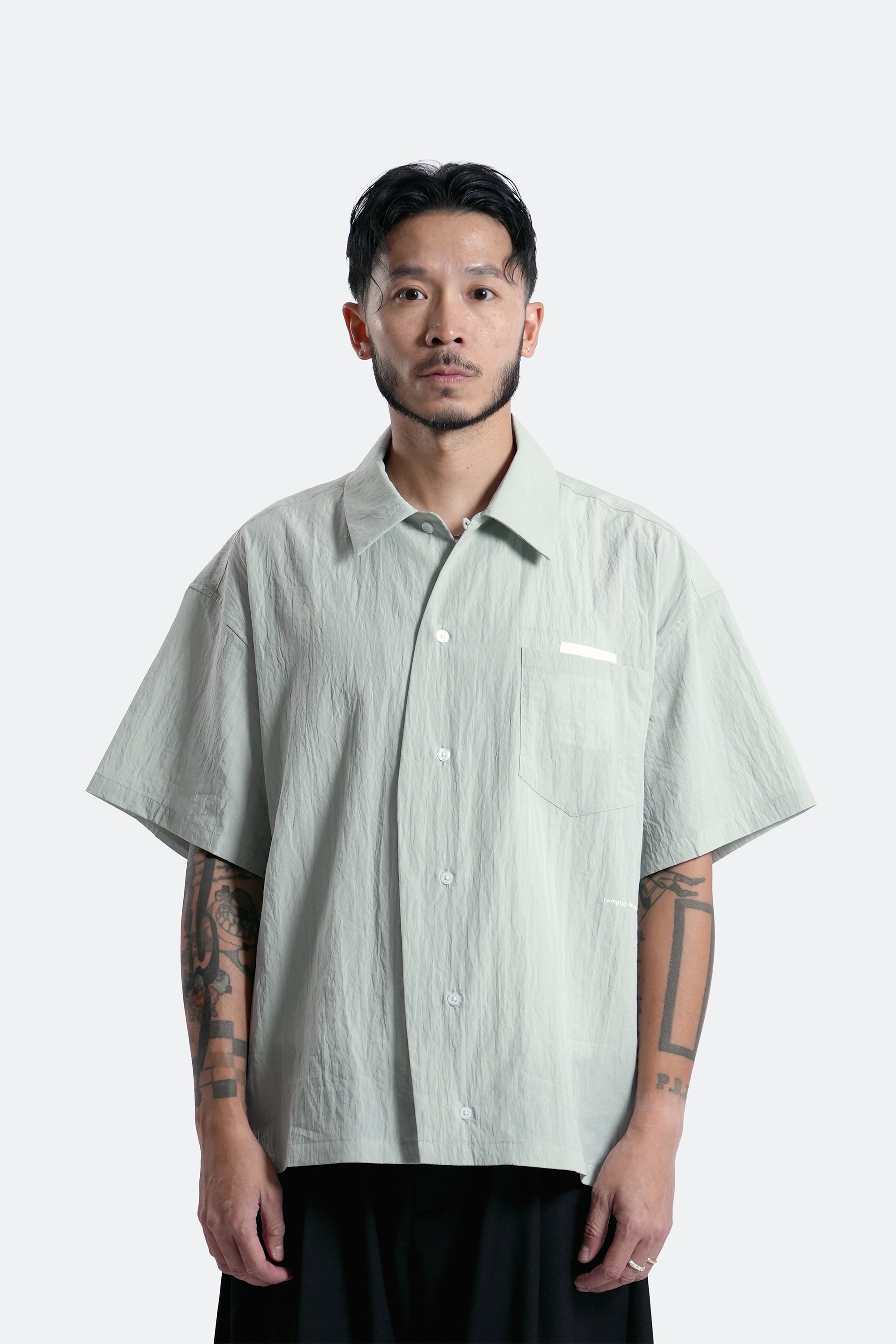 curved placket short sleeve shirt - sage