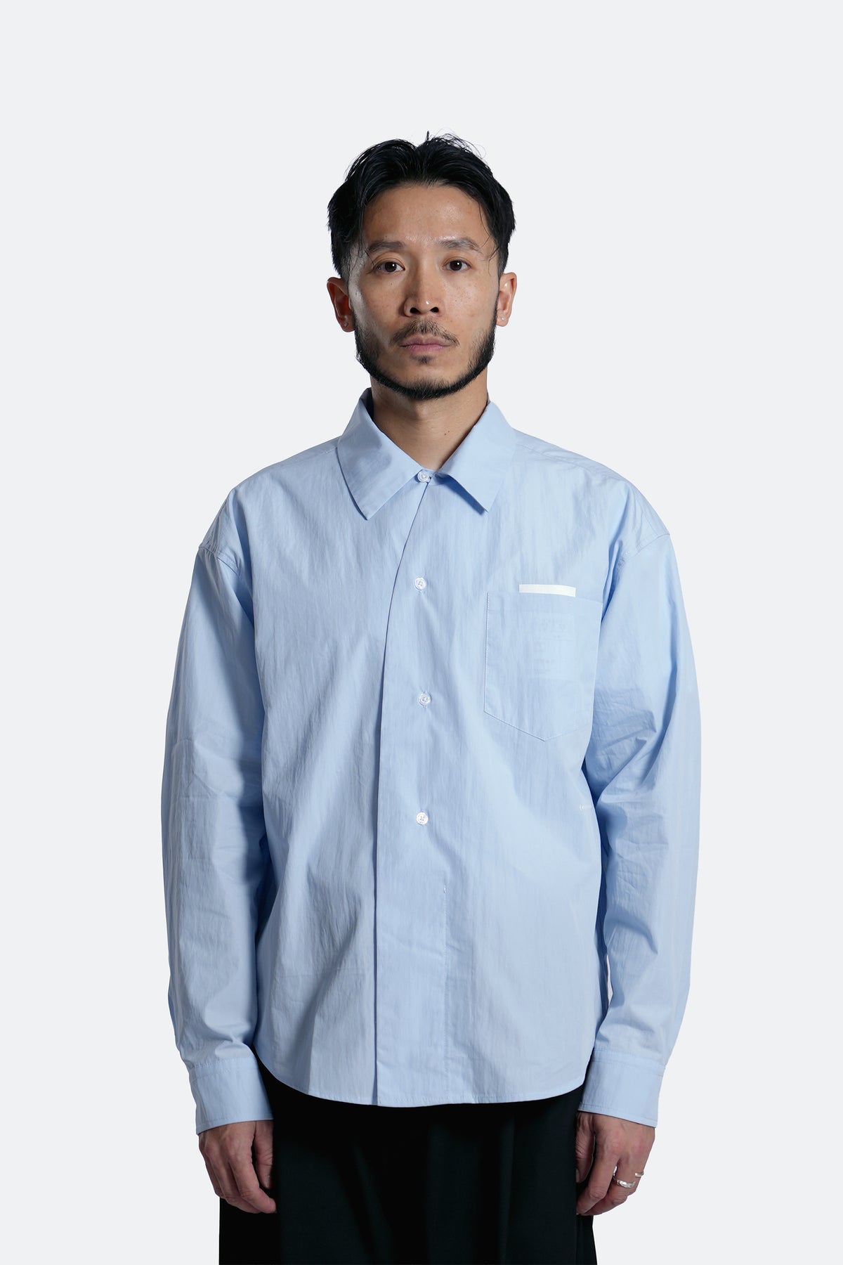 curved placket long sleeve shirt - mellow blue