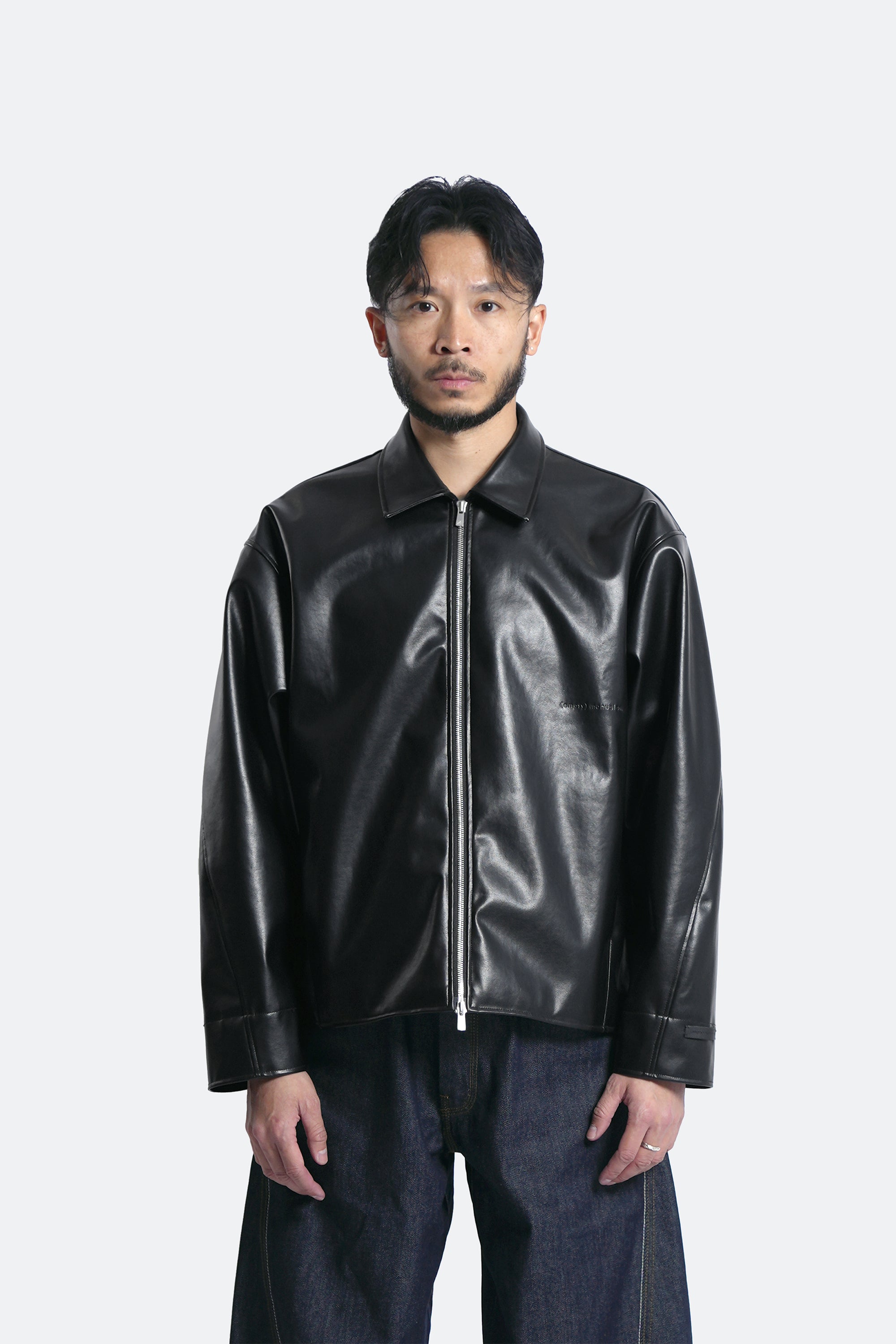 faux leather coach jacket - shungite black