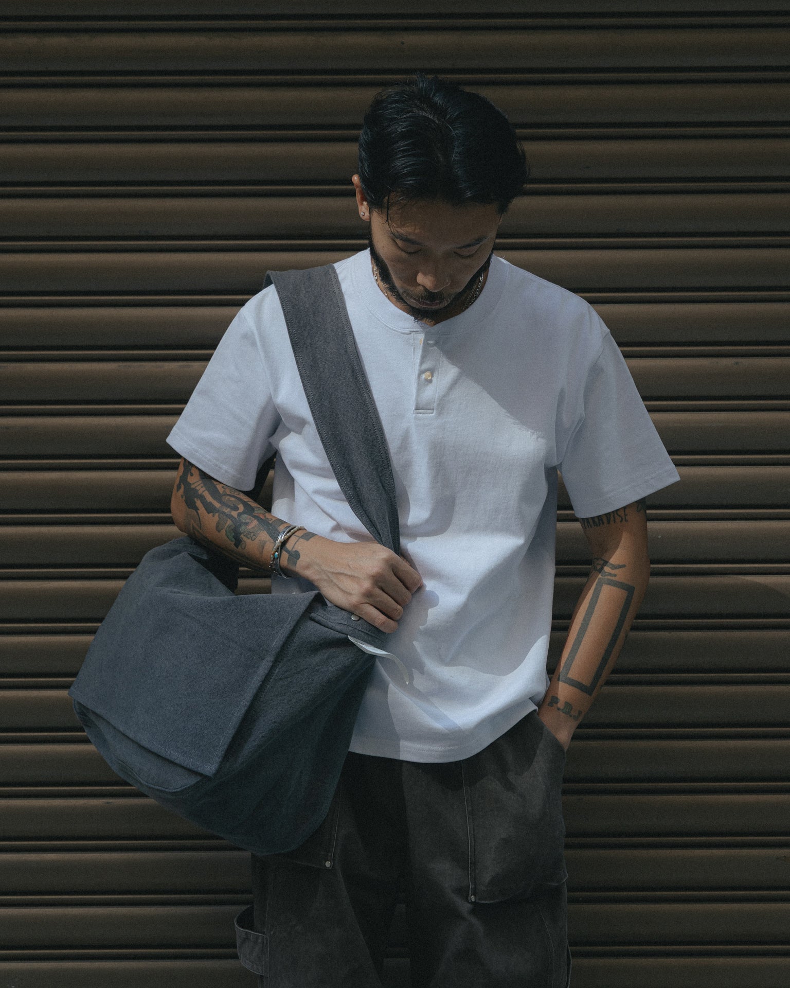 henley neck tee - white