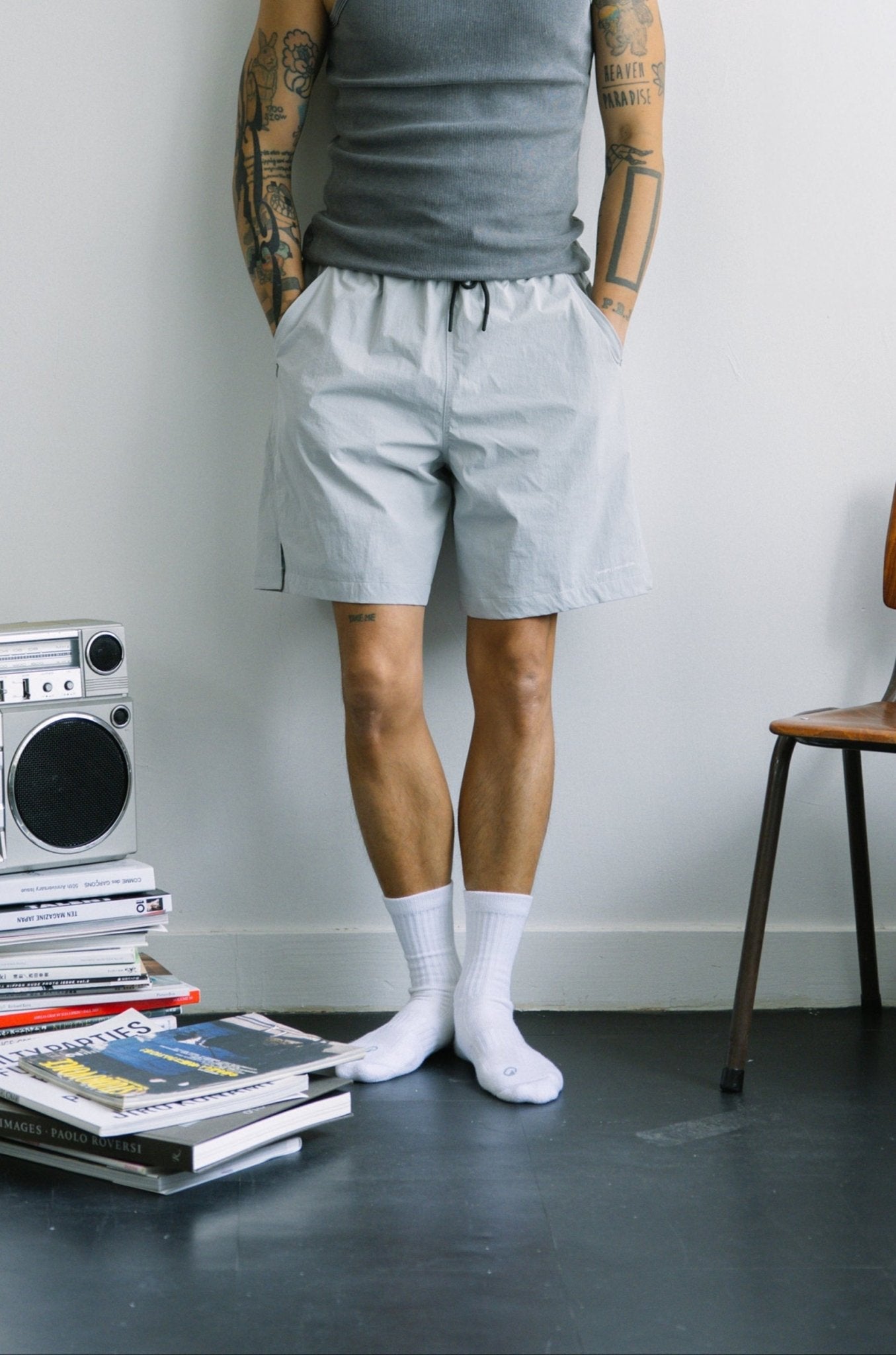 (empty) manual co. all climate shorts/ frost grey & glacier blue - GROGROCERY