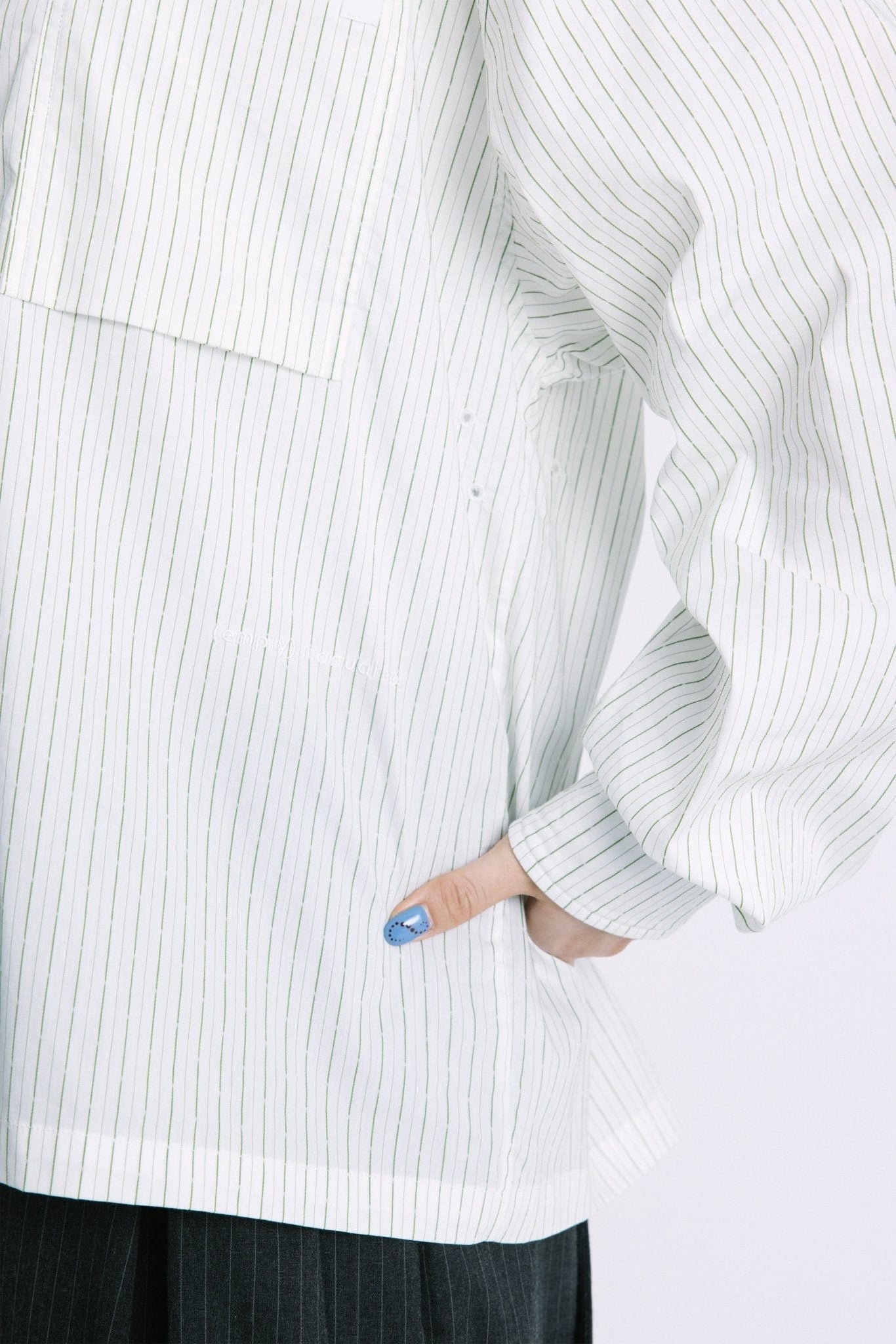 (empty) manual co. all day shirt/ ivory & green stripe - GROGROCERY