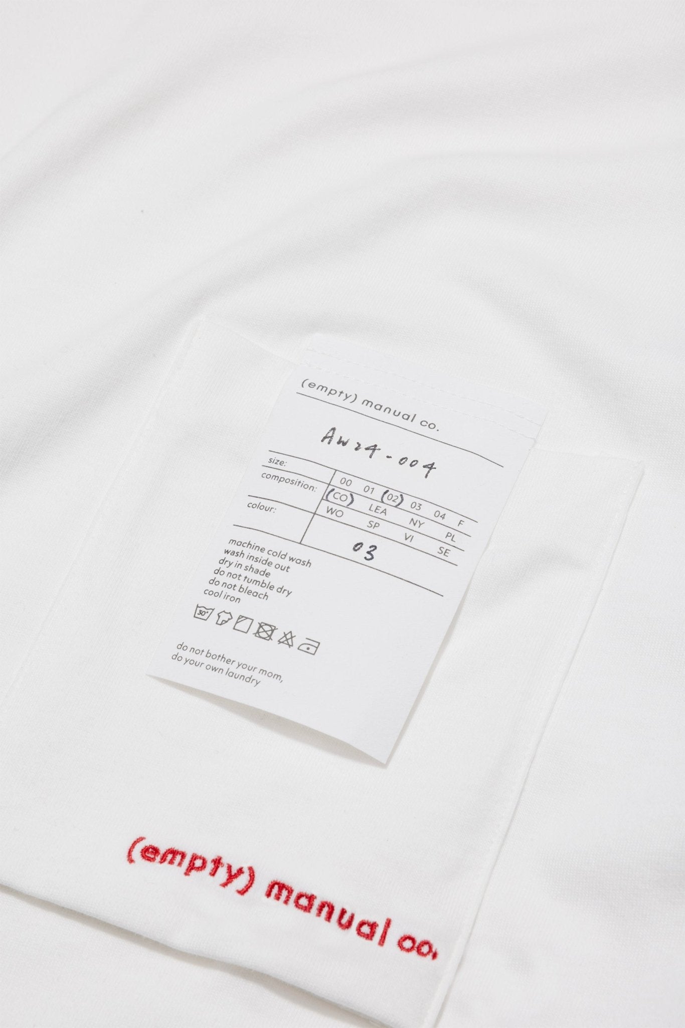 (empty) manual co. red embroidery L/S tee/ white - GROGROCERY