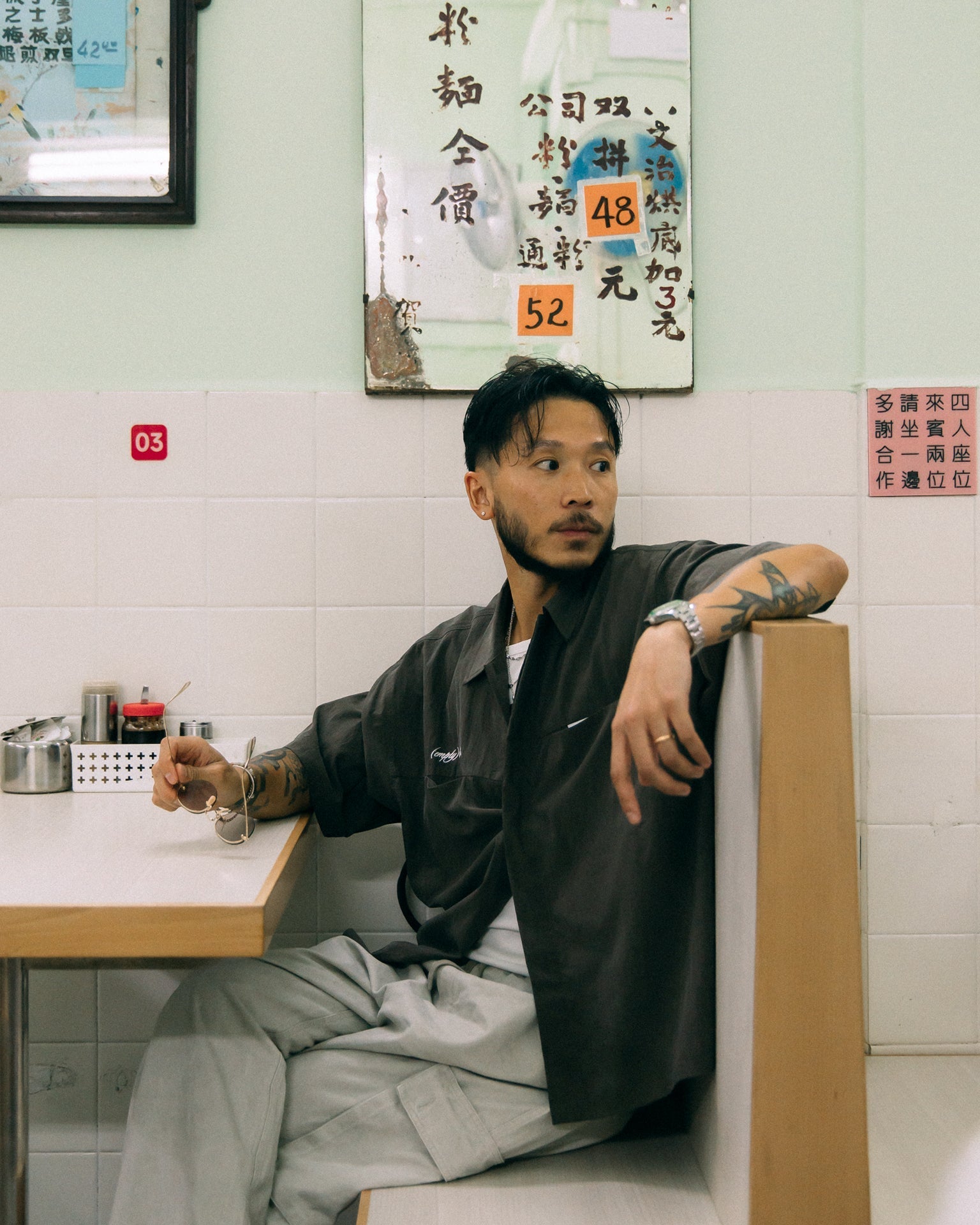 (empty) manual co. twin pocket embroidery shirt/ ashwood - GROGROCERY