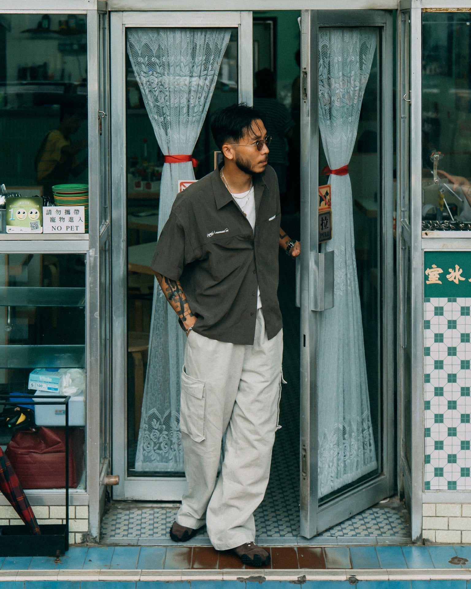 (empty) manual co. twin pocket embroidery shirt/ ashwood - GROGROCERY