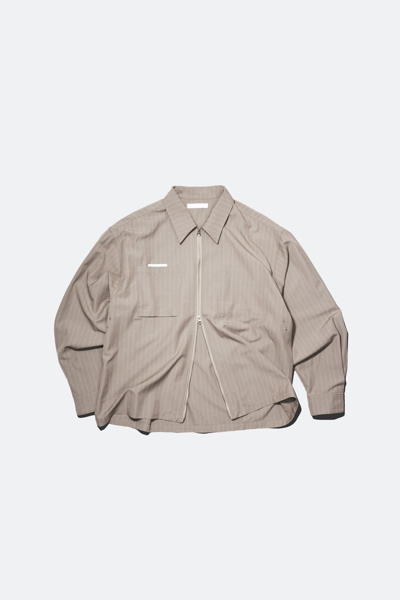 (empty) manual co. zip up shirt jacket/ latte brown pinstripes - GROGROCERY
