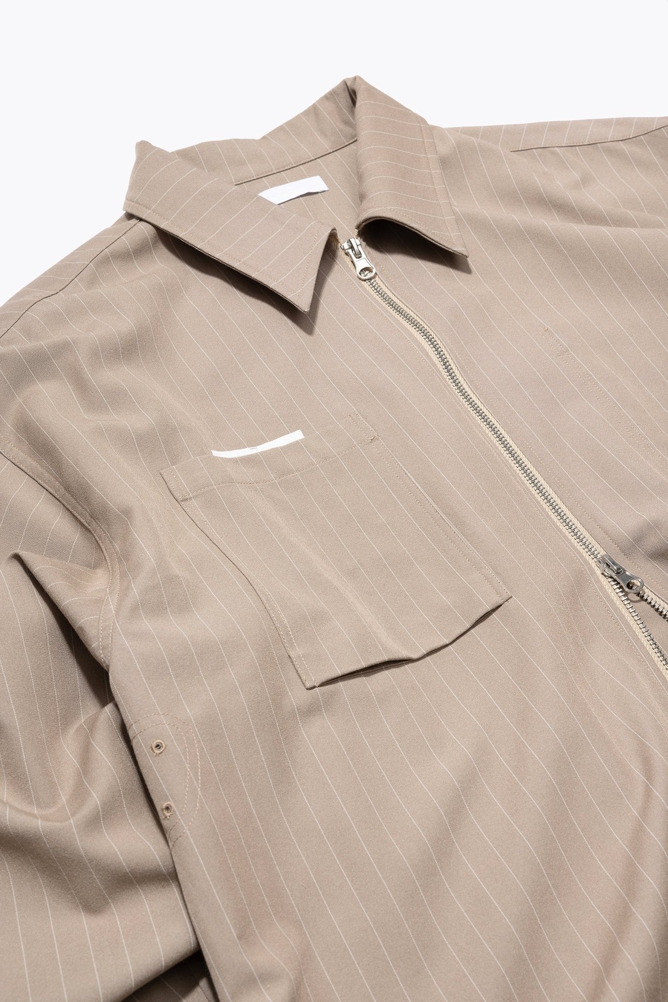 (empty) manual co. zip up shirt jacket/ latte brown pinstripes - GROGROCERY