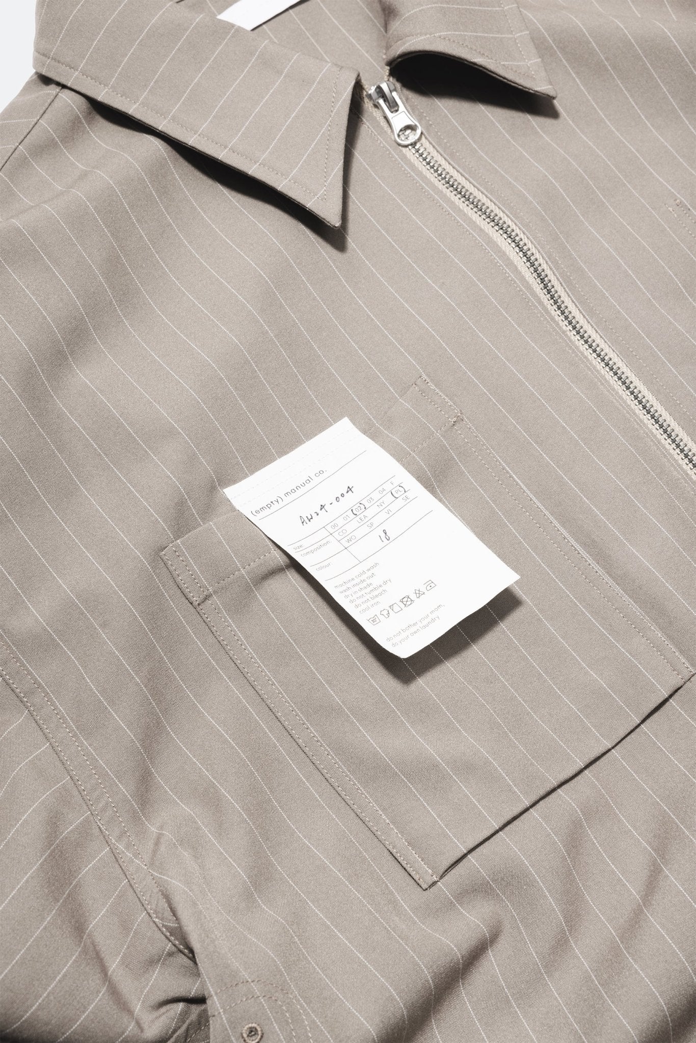 (empty) manual co. zip up shirt jacket/ latte brown pinstripes - GROGROCERY