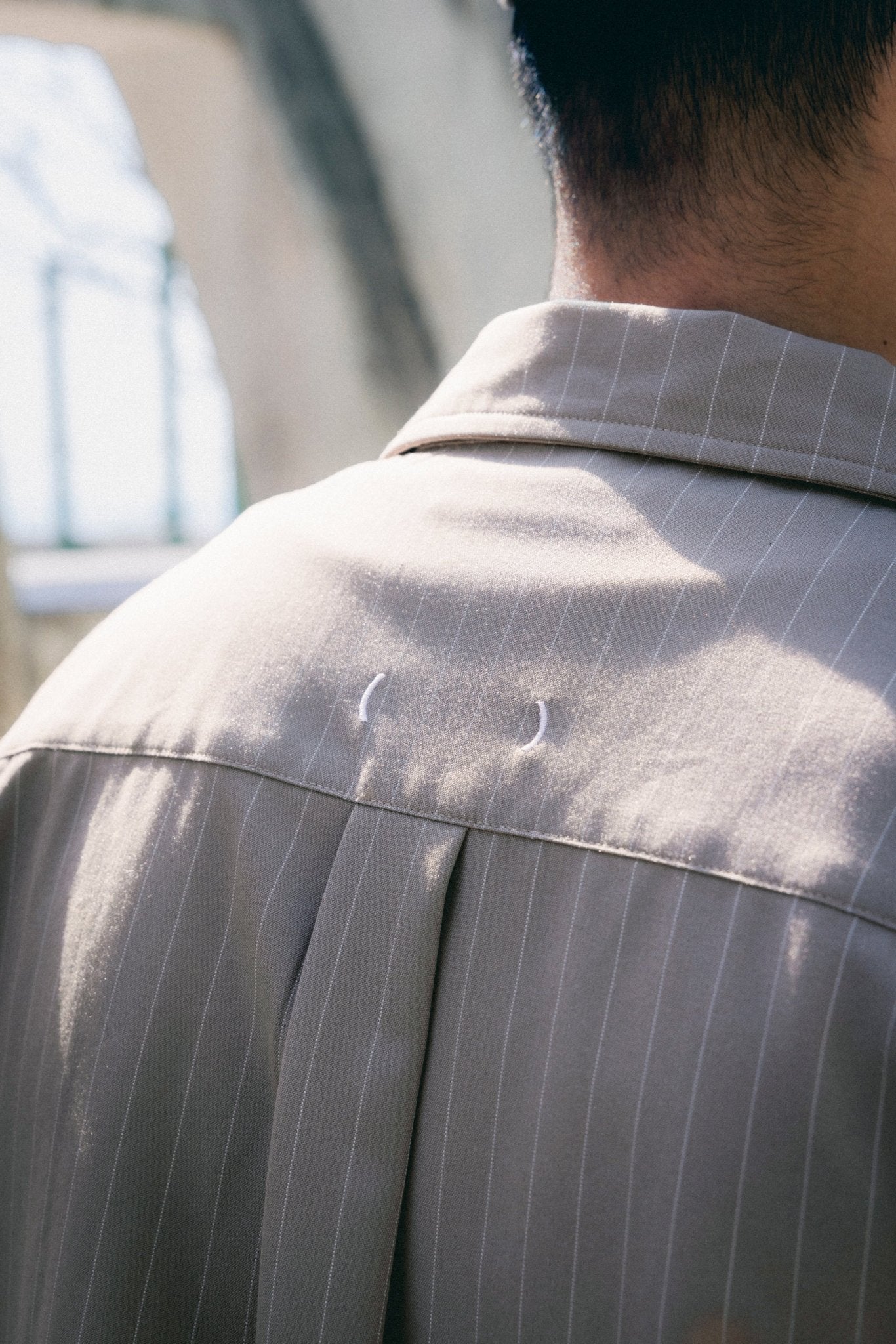 (empty) manual co. zip up shirt jacket/ latte brown pinstripes - GROGROCERY
