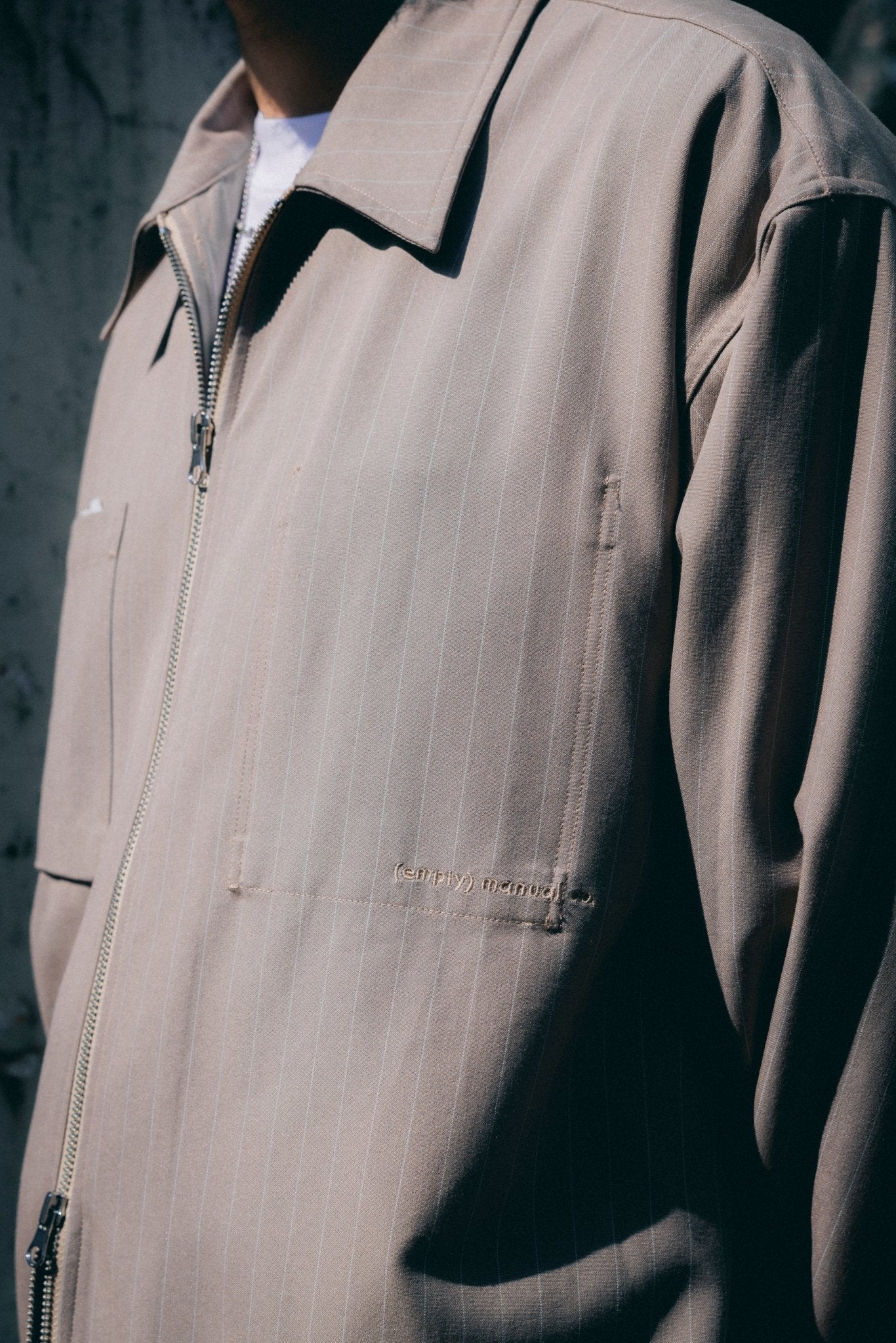 (empty) manual co. zip up shirt jacket/ latte brown pinstripes - GROGROCERY