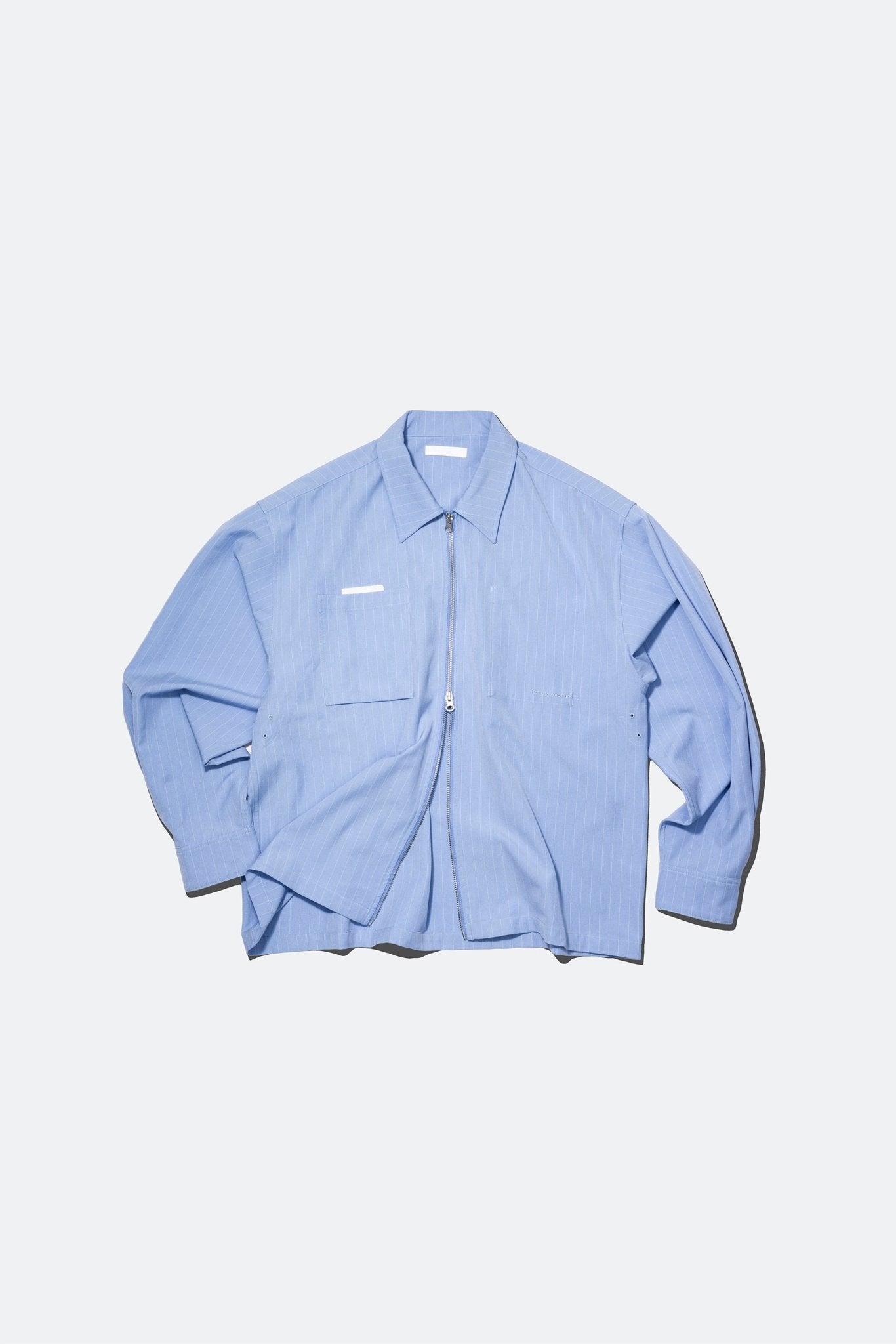 (empty) manual co. zip up shirt jacket/ light steel blue pinstripes - GROGROCERY