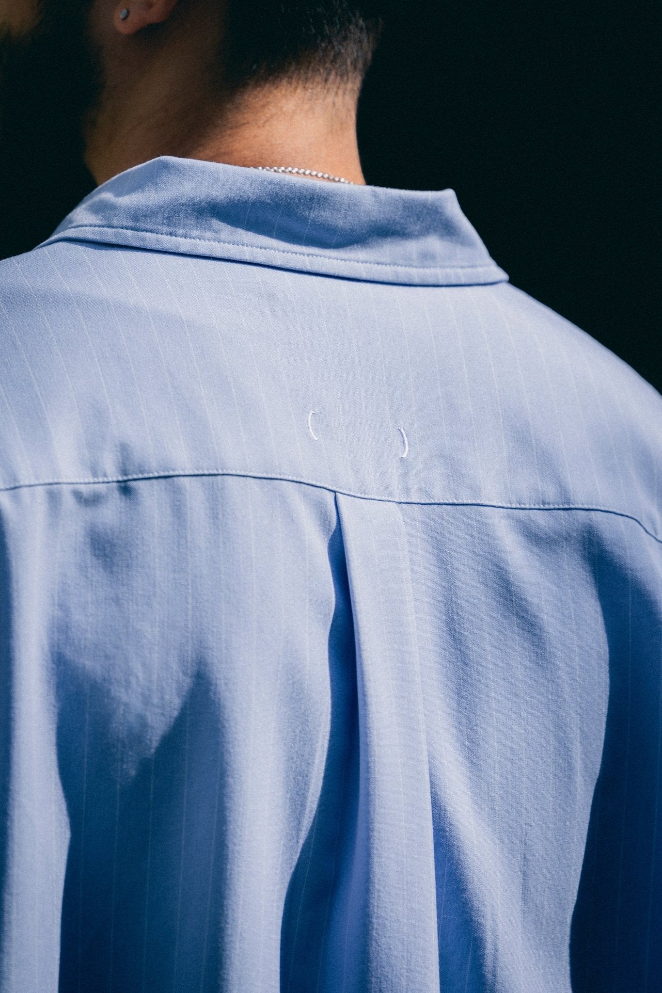 (empty) manual co. zip up shirt jacket/ light steel blue pinstripes - GROGROCERY