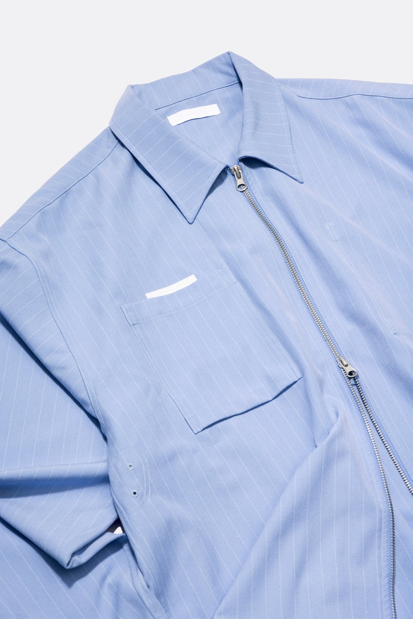 (empty) manual co. zip up shirt jacket/ light steel blue pinstripes - GROGROCERY