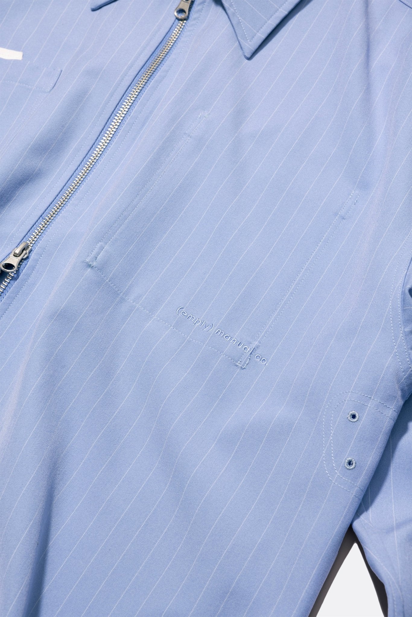 (empty) manual co. zip up shirt jacket/ light steel blue pinstripes - GROGROCERY