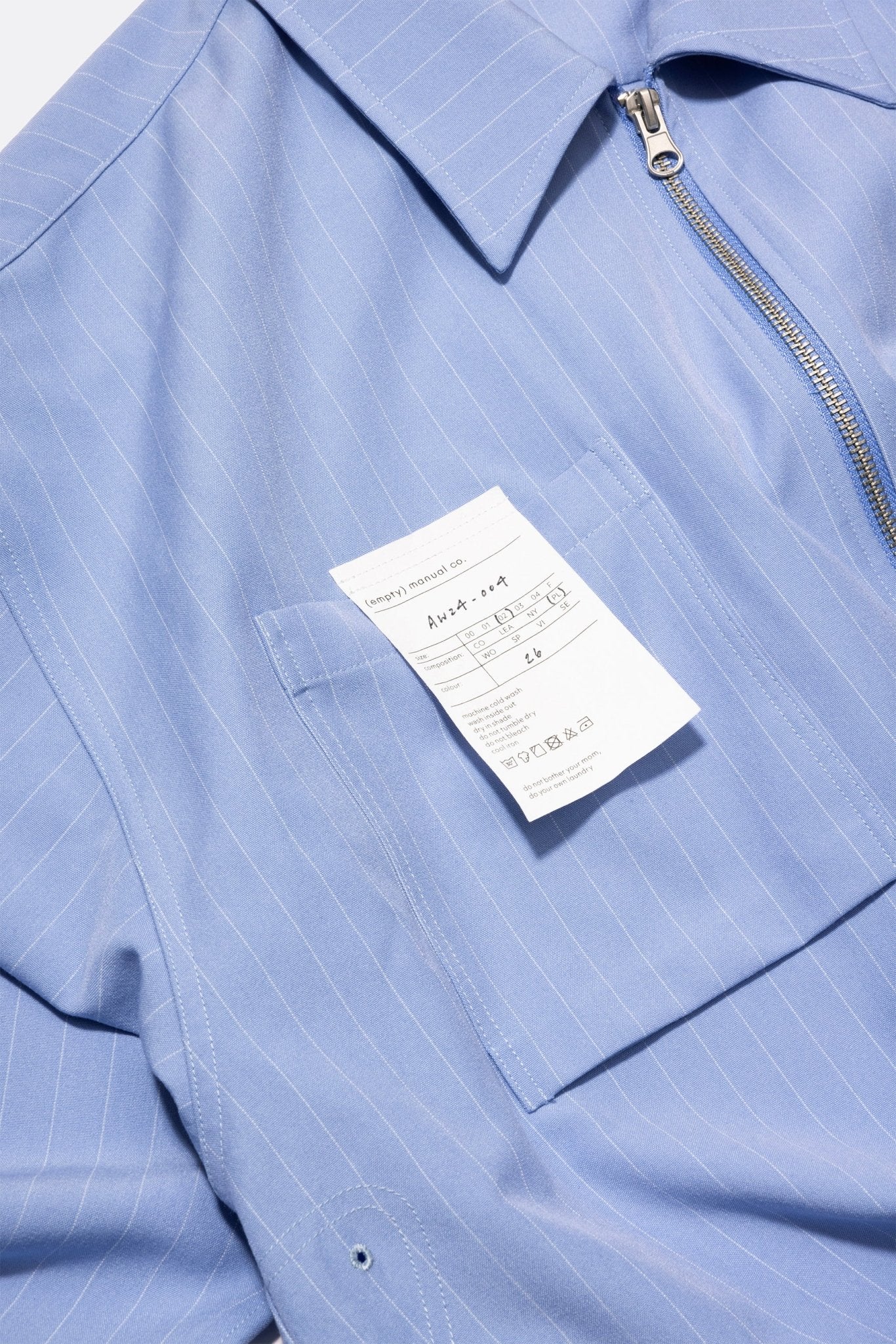 (empty) manual co. zip up shirt jacket/ light steel blue pinstripes - GROGROCERY